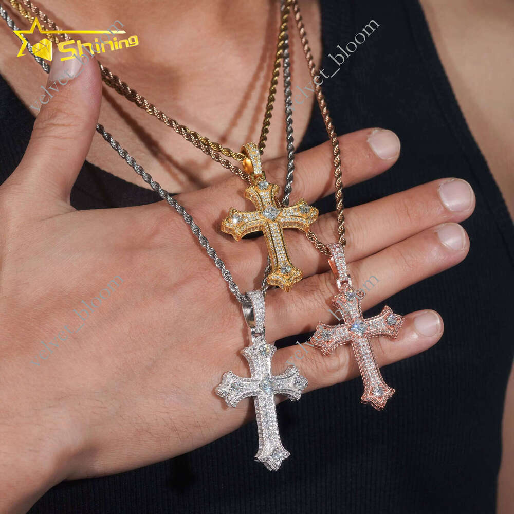 No Tarrifs US Warehouse Stock GRA Certificate 925 Sterling Silver Hip Hop Iced VVS Moissanite Moissanite Cross Pendant Moissanite Chain
