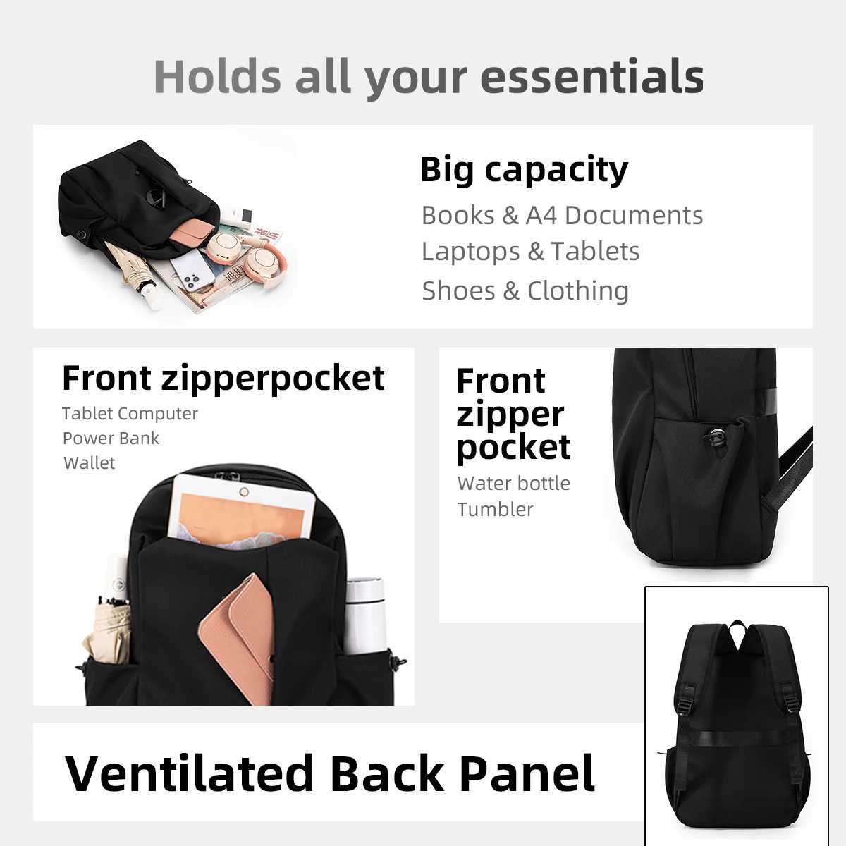 College Student Backpack Mens Backpack Business Laptop Bag 16inch Large Capacity Lightweight School Bag s Travel High School StudentsM251222