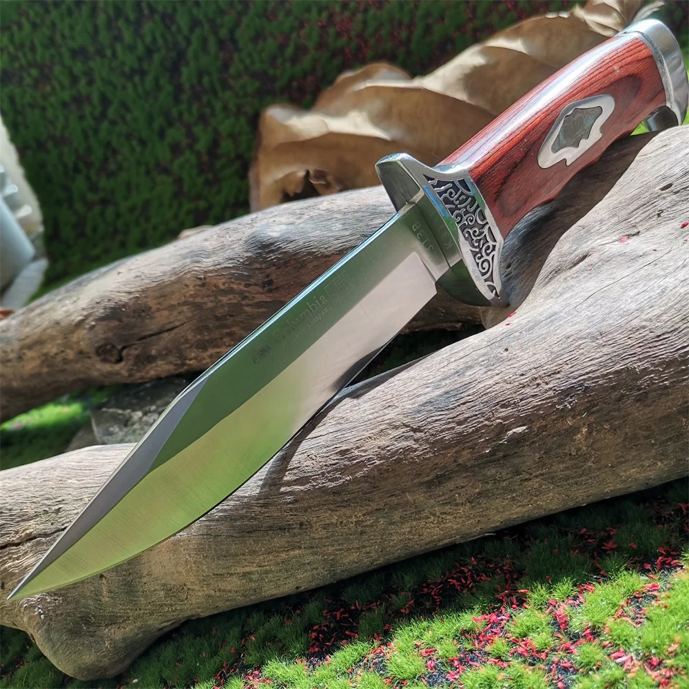 Outdoor Camping Knife Fixed Blade Straight Knife with Wood Handle 7Cr13 Steel Blade Tactical and Survival Tool with Scabbard 251218