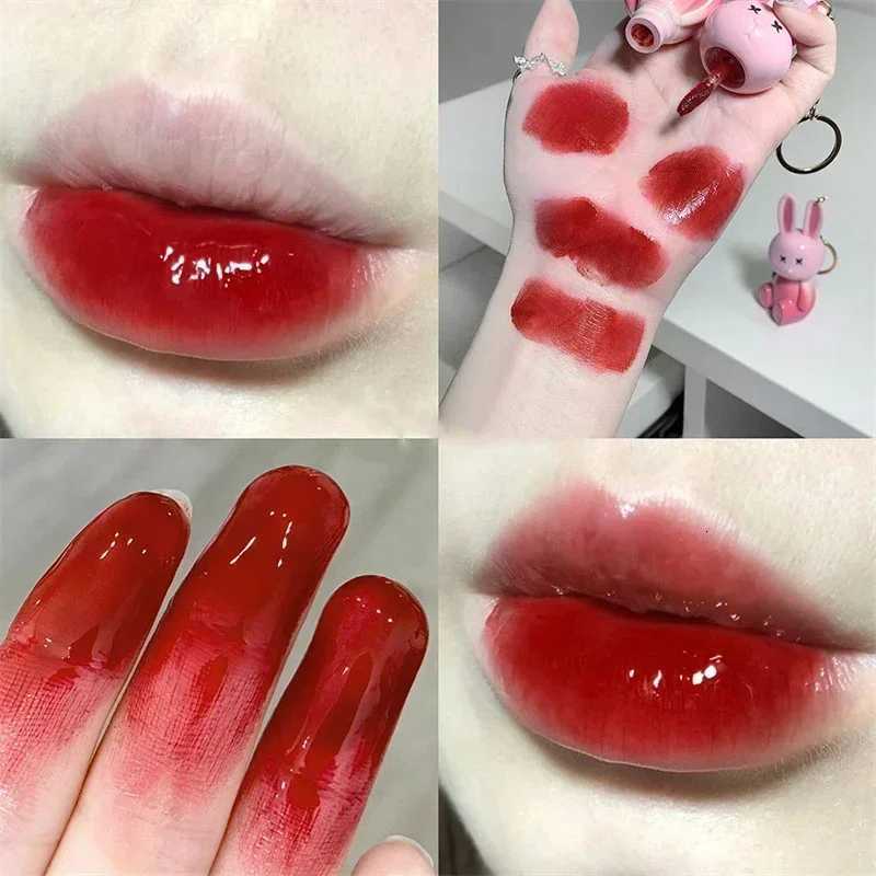 Cute Rabbit Mirror Lip Glaze Keychain Lipstick Waterproof Lip Gloss Long Lasting Non-stick Cup Women Lip Glaze Cosmetic 6 ColorsT251222