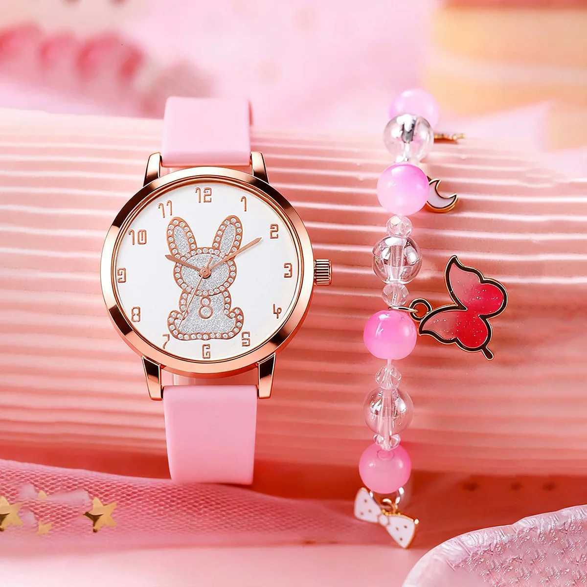 Fashionable simple cute rabbit pattern wen quartz and set suitable for daily wear Christmas gift M251222