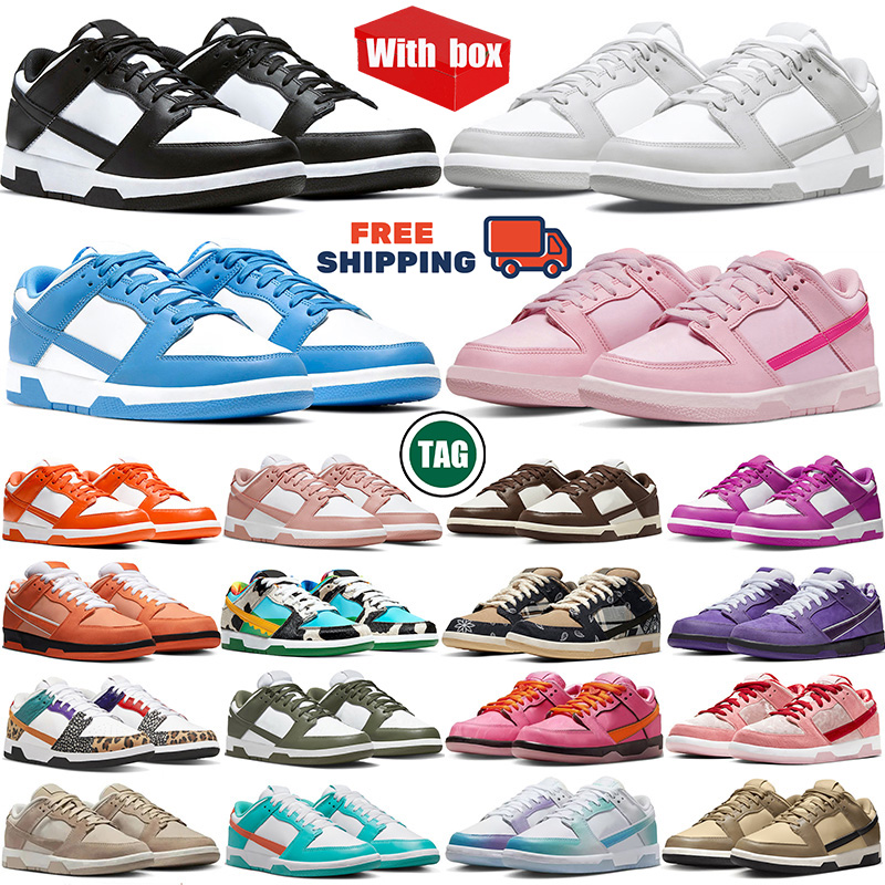 Free shipping with box panda low designer running shoes for men women black white red rose pink womens classic running shoes outdoor sneakers