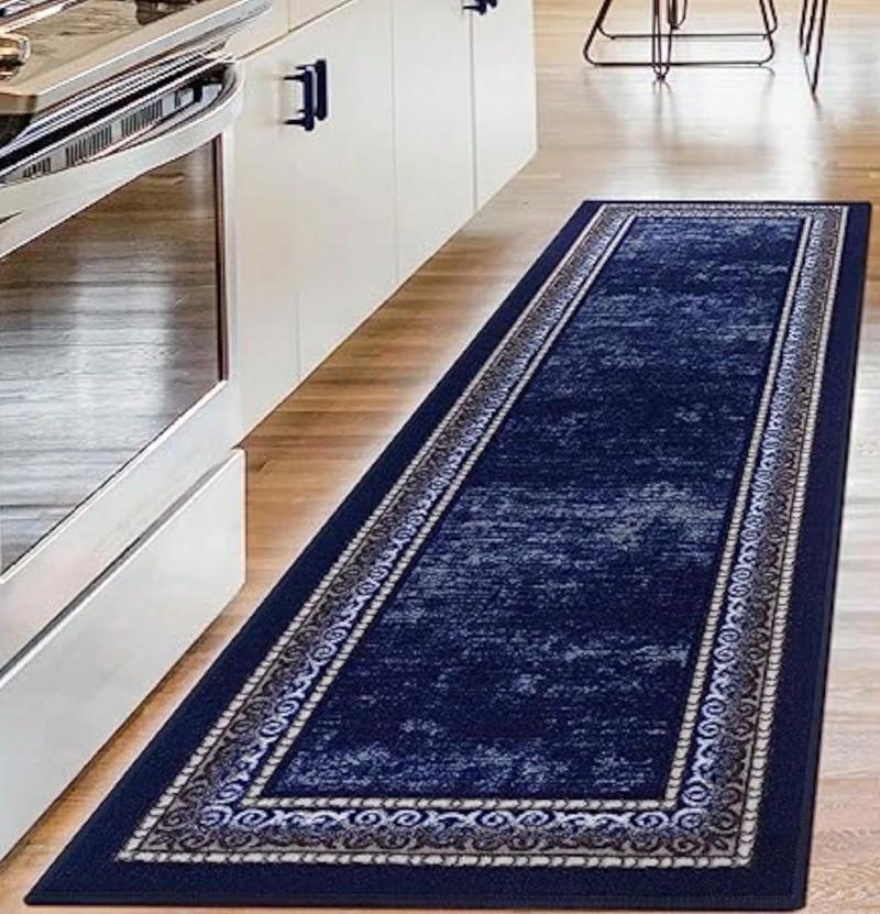 Carpets Blue Tone Long Runner Rug Vintage Pattern Abstract Minimalist Mat Non Slip Durable For Hallway Kitchen Living Room Home Decor