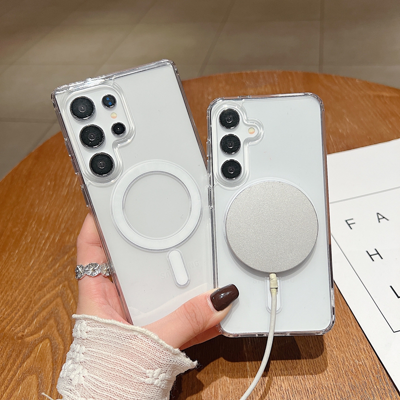S26 Edge Magnetic Wireless Charging Shockproof Case For Samsung S25 FE S24 Ultra S23 Plus S22 A07 A17 A26 A36 A56 A55 A15 A16 Transparent Hard PC Acry