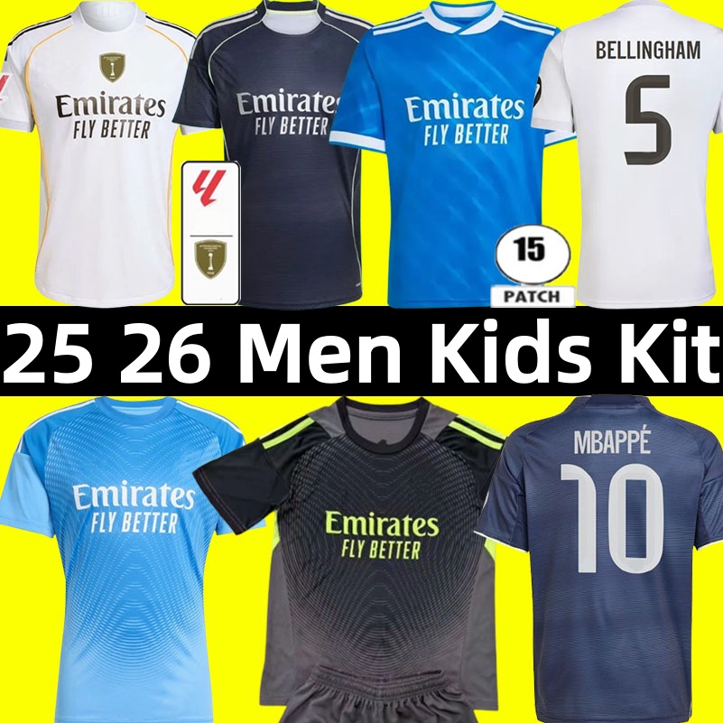 25 26 Soccer Jersey MBAPPE BELLINGHAM COURTOIS VINI JR ENDRICK VALVERDE Modric Arda Guler Tchouameni Rudiger Fans Player Football Shirts Kids kit