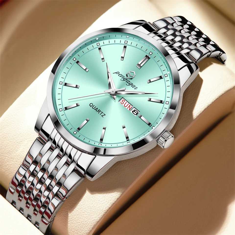 PENGAGAR Luxury Sports Men Waterproof Luminous Stainl Steel Date Wrist For Man Quartz Clock Busin Mens es M251222