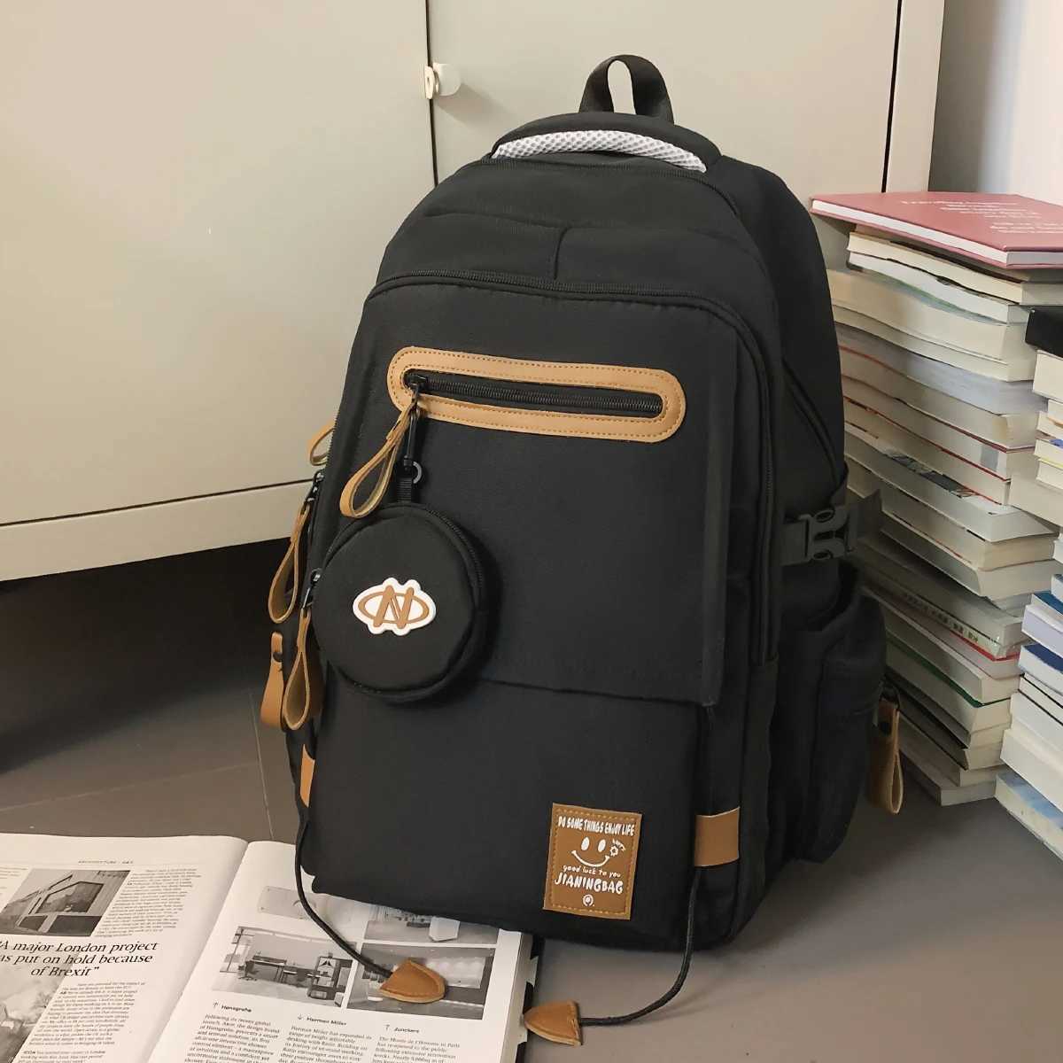 Original Design Simple Solid Color Computer Backpack College High School Schoolbag Female ForEST Style Canvas Backpack Male TravelM251222