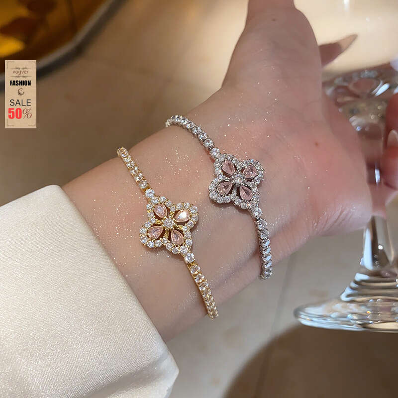 Korean Style Light Luxury Water Drop Flower Bracelet for Women, Adjustable Zircon Inlaid High-End Fashion Temperament Jewelry for Party & Date