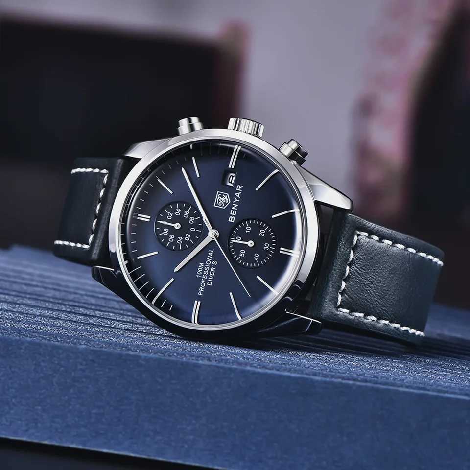 2026 New BENYAR Leather Men Quartz Wristes Luxury Br00M Waterproof Men Military Sports Chronogrh for Men M251222