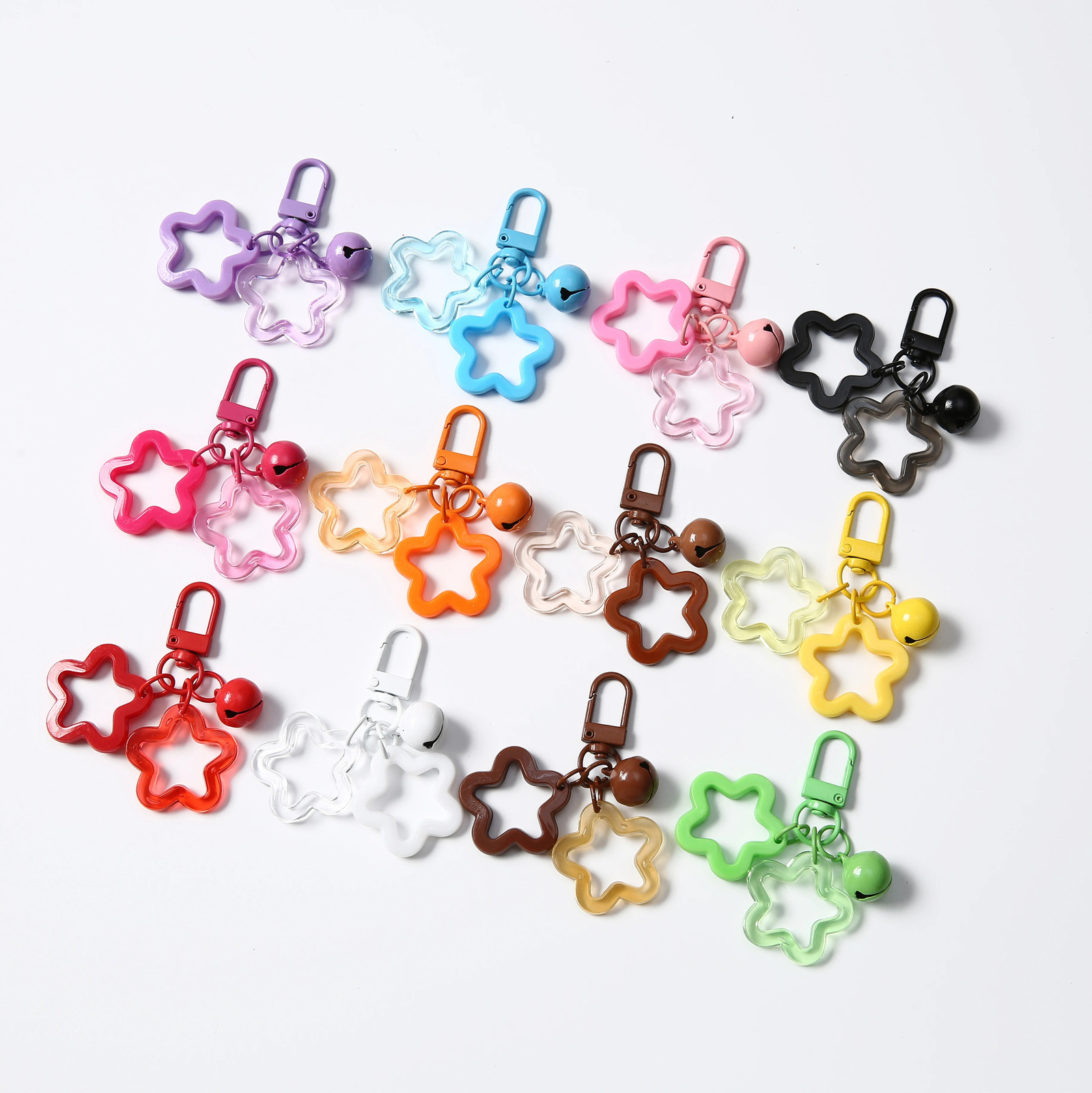 15102050PCS Transparent Solid Color Star Keychain with Bell Resin Keyring Charm for Bag Purse Car Key Decoration Accessory 251219
