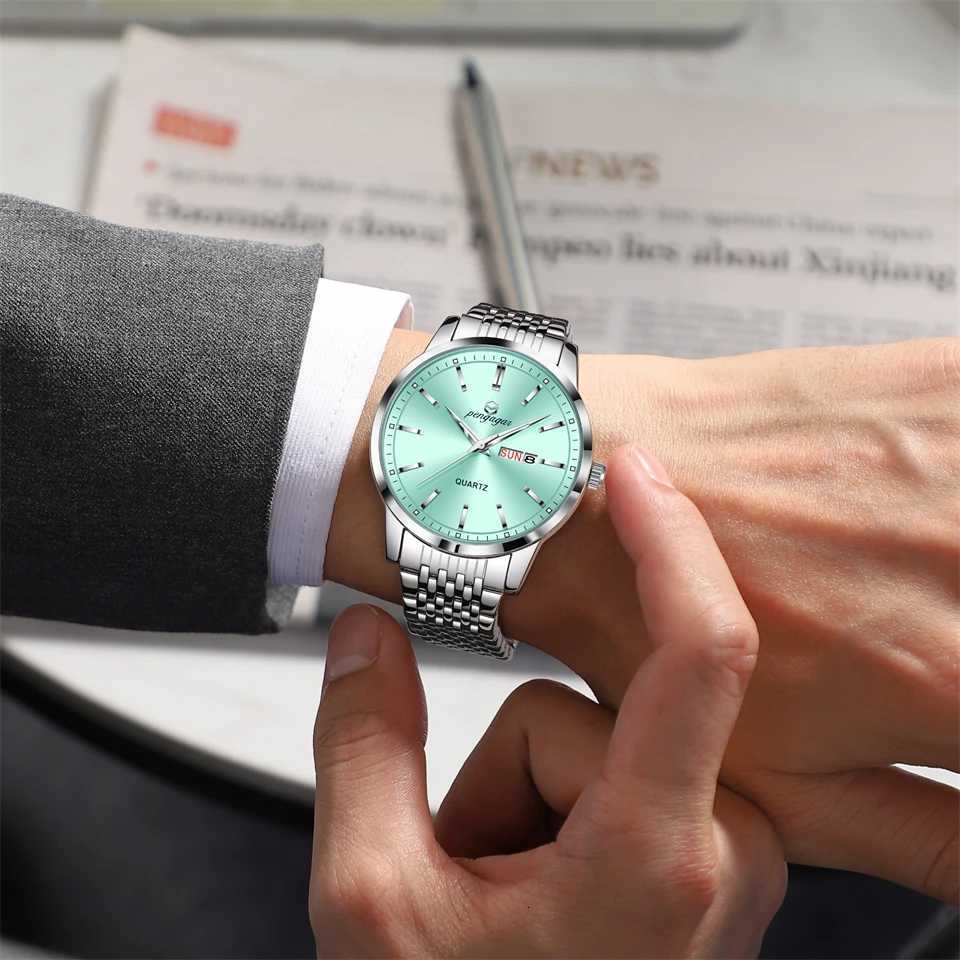 PENGAGAR Luxury Sports Men Waterproof Luminous Stainl Steel Date Wrist For Man Quartz Clock Busin Mens es M251222