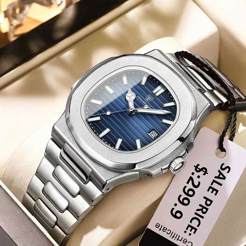 POEDAGAR Luxury Busin 50 ATM Waterproof M Clock Luminous Date Stainl Steel Square Quartz Men es reloj hbre M251222