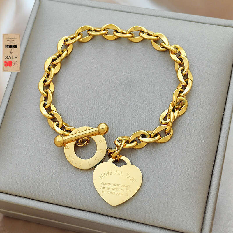 Hot Sale European American INS Heart Titanium Steel Bracelet Stainless OT Buckle Personality Versatile Women Hand Accessories