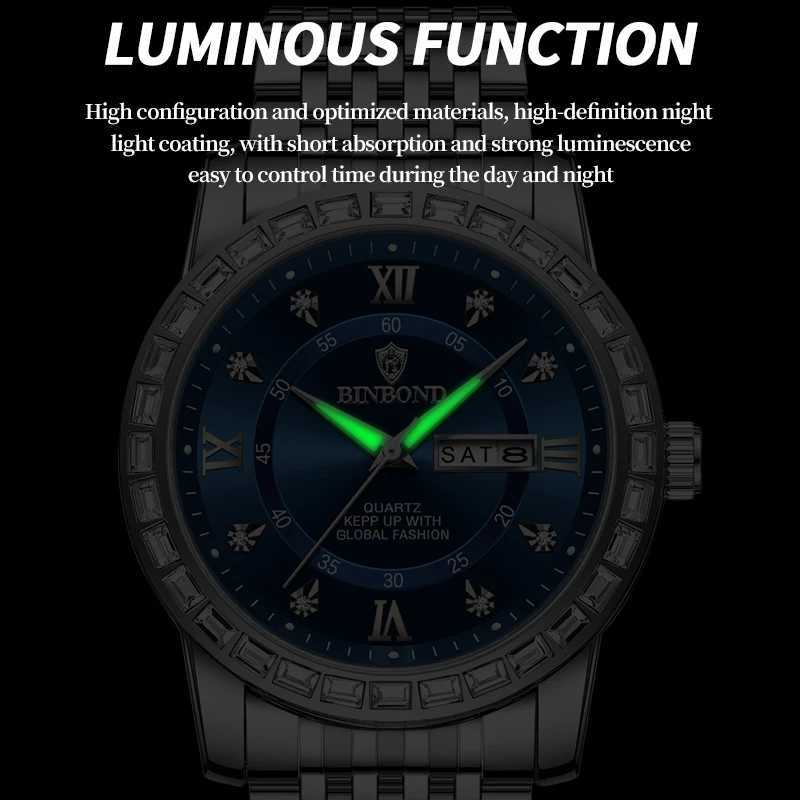 BINBOND Luxury Sport Wrist For Man Waterproof Luminous Date Men Quartz Stainl Steel Mens es M Relojbox M251222