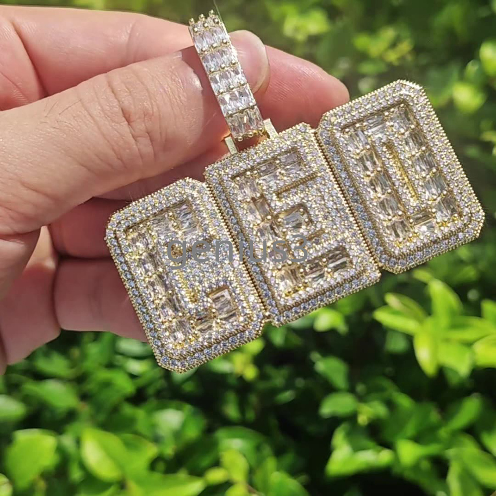 Custom Initial Letter Necklace Pendant Hiphop Iced Out moissanite Diamond Baguette Letter Pendant Custom Name Jewelry for Girls