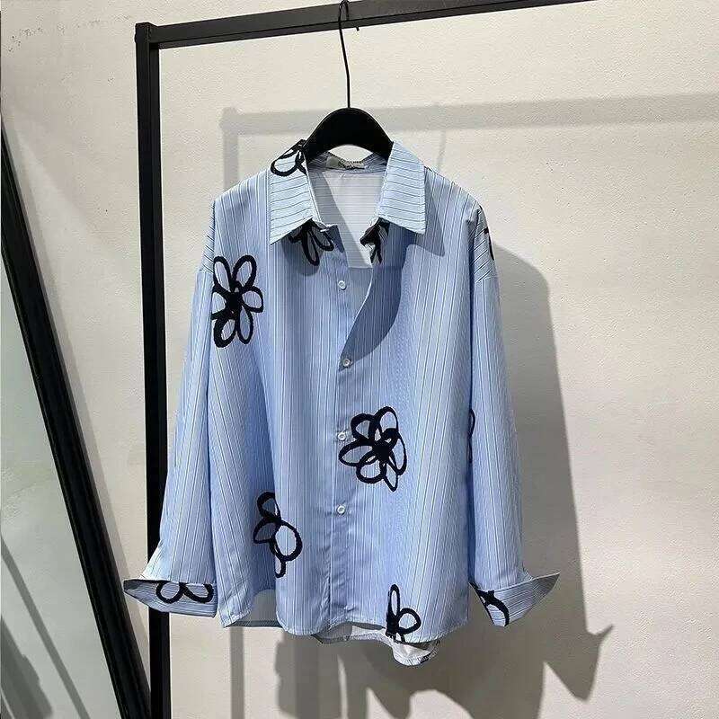 New Spring Autumn Korean Blouse Women's Long Sleeve Temperament Striped Printed Single Breasted Shirt Female Top