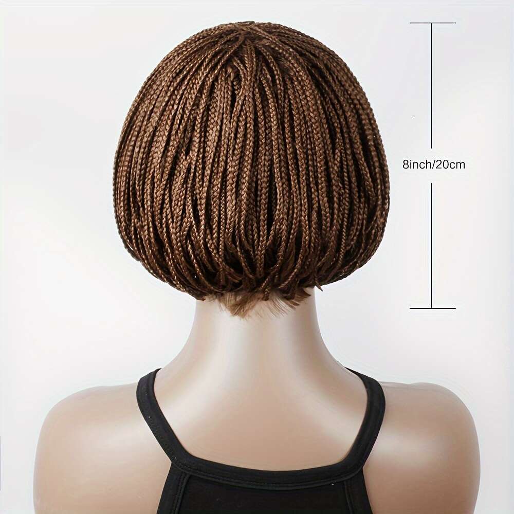 8 Inch Short Box Braid Bobo Synthetic With Bangs Cornrow Braided Wig For