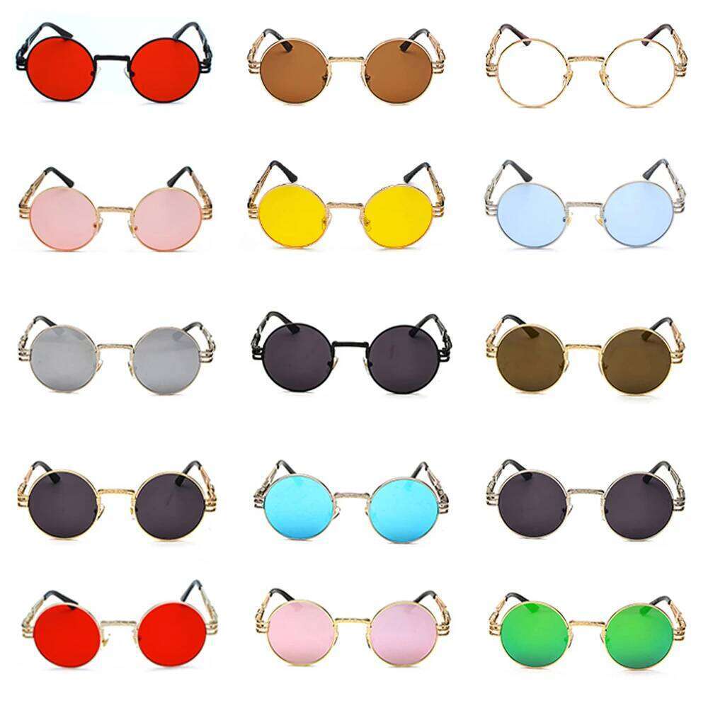 Peekaboo Retro Gothic Steampunk Mirror Sunglasses Gold And Black Sun Glasses Vintage Round Circle Men UV Gafas De Sol