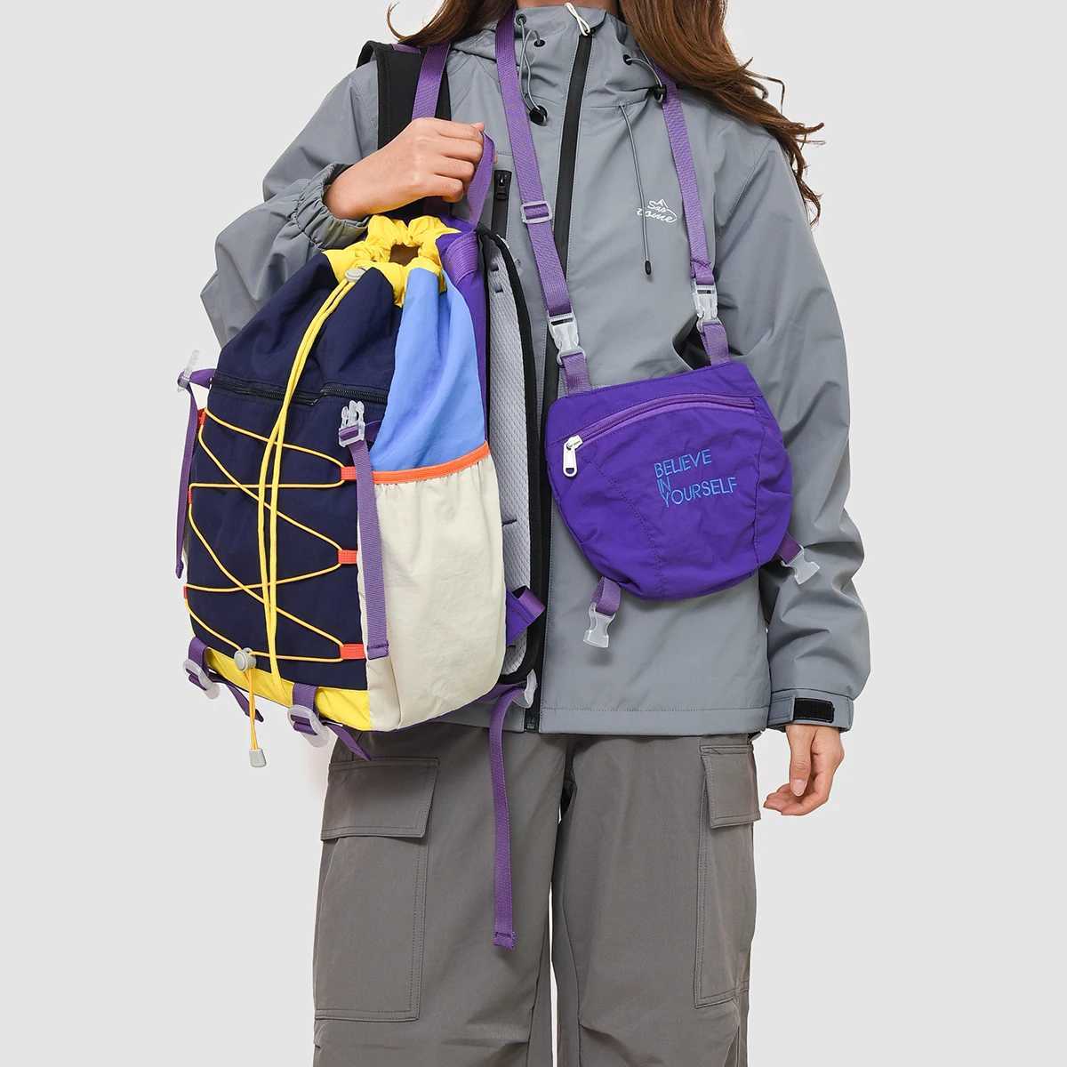 or Women Lightweight Travel New Style Commuter Student School Bag Large Capacity Travel Backpack Drawstring Shoulder Bag Crossbody Bag Outdoor Sports 