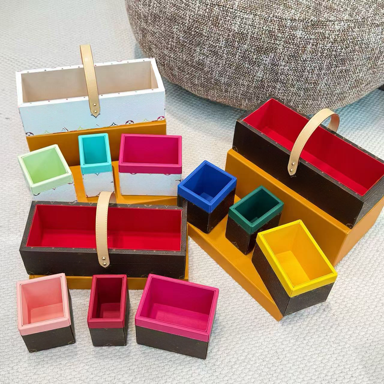 TM George Multicolor Desk Tray robert tool box Square tray designer Multicolor leather storage tray solid storage box miscellaneous items box desktop candy box