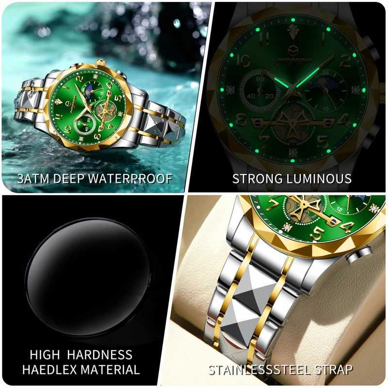 PENGAGAR Luxury Man Wrist Chronogrh Waterproof Luminous Men Stainl Steel High Quality Sport Mens Quartz es M251222