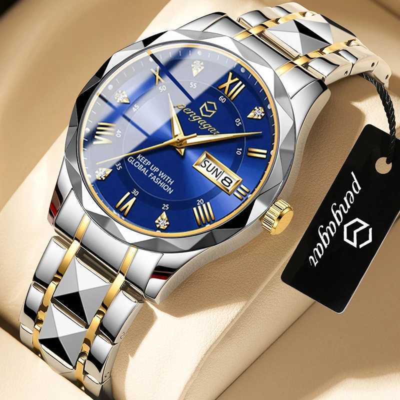 Factory Wholes New Fashion Men Clock Waterproof Luminous Week Date Sports Man Wrist Stainl Steel Quartz es Reloj M251222
