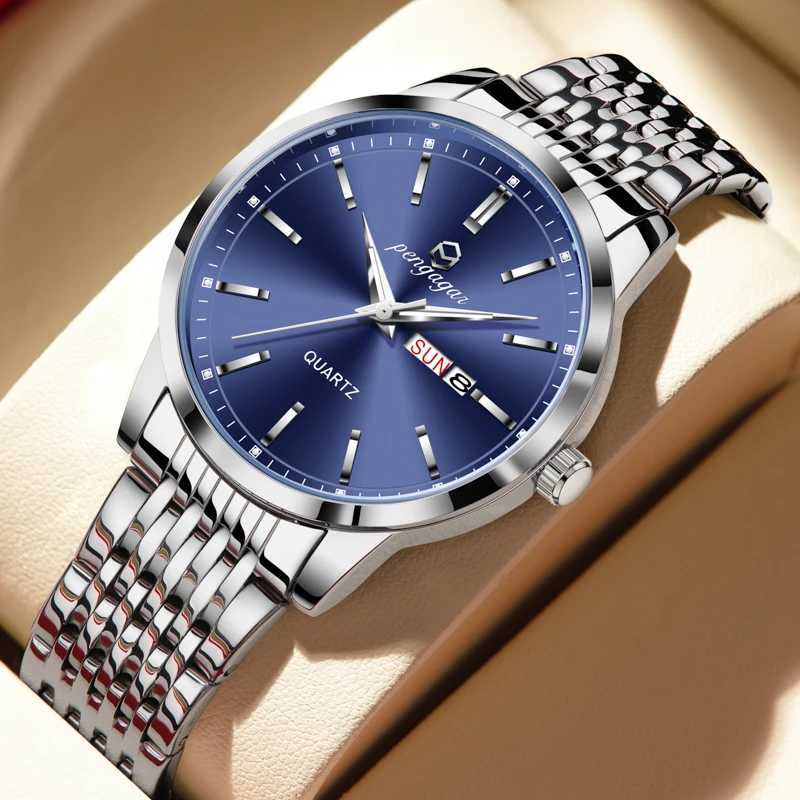 PENGAGAR Fashion Busin Man Waterproof Luminous Date Stainl Steel Men Quartz Luxury Round Mens es Reloj M251222