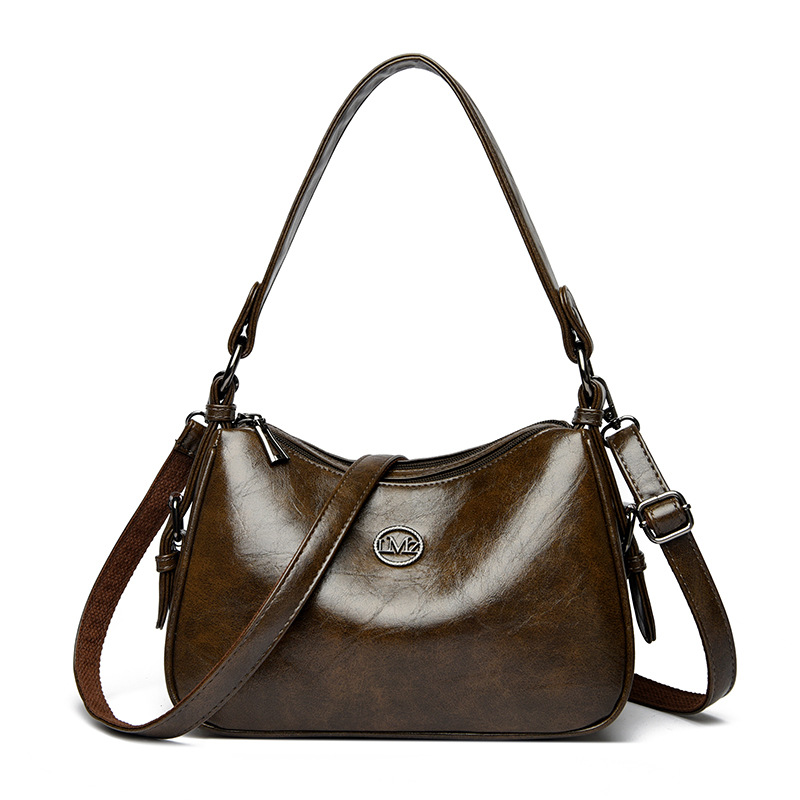 OULAIMEIZI Designer 2025 Winter New Retro Oil Wax Leather Underarm Letter Casual Fashion Shoulder Bag Soft