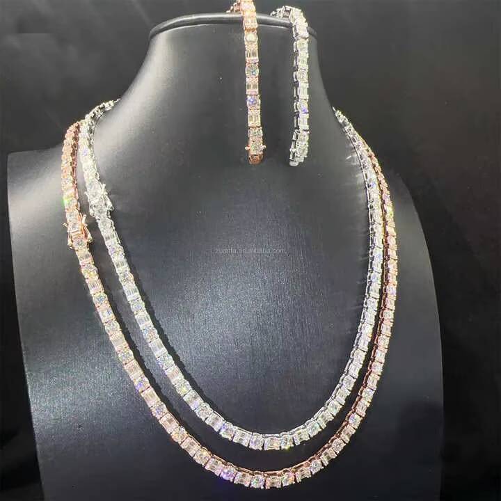 Custom Moissanite Tennis Chain 925 Silver 3mm 4mm 5mm 6mm VVS1 Diamond Necklace Hip Hop Jewelry with Free Size Adjustment