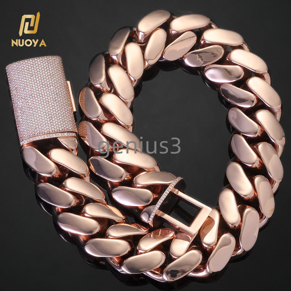 Hip Hop Jewelry 30/40mm Chunky Miami Cuban Link Chain VVS Moissanite Clasp Rose Gold Plated Brass Chain Necklace in Stock