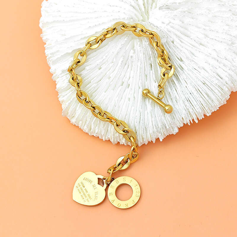 Hot Sale European American INS Heart Titanium Steel Bracelet Stainless OT Buckle Personality Versatile Women Hand Accessories