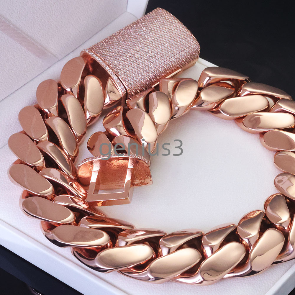 Hip Hop Jewelry 30/40mm Chunky Miami Cuban Link Chain VVS Moissanite Clasp Rose Gold Plated Brass Chain Necklace in Stock