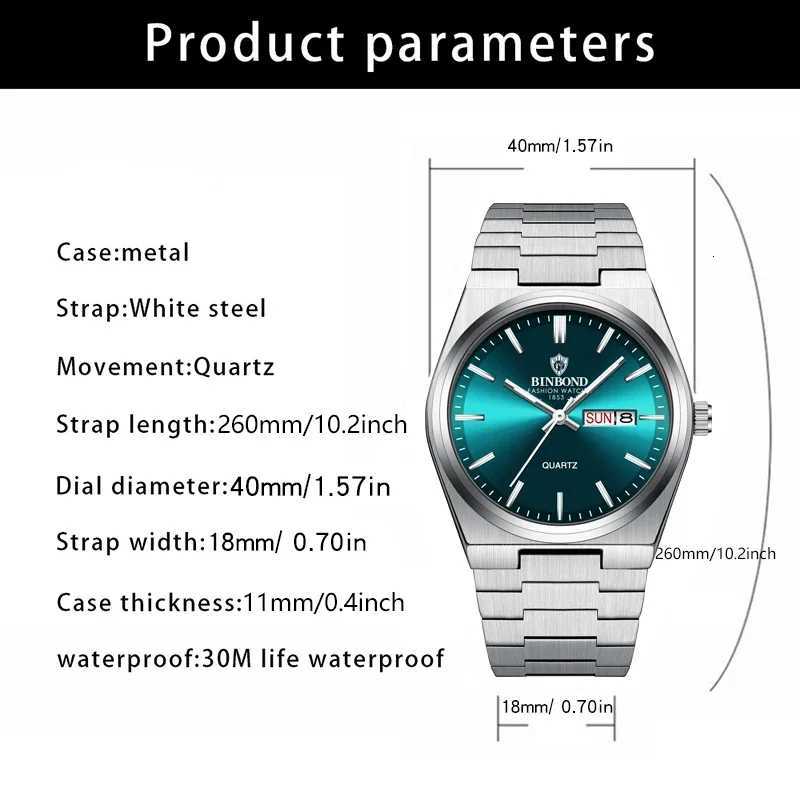 BINBOND Luxury Quartz Man Wrist Sport Men es Waterproof Luminous Date Week Stainl Steel Mens M Relojbox M251222