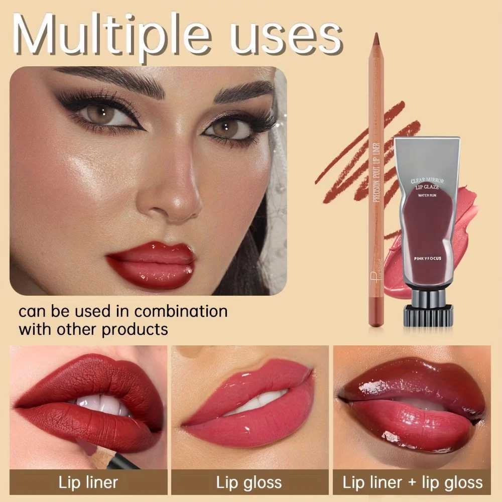 2pcs set of moisturizing and moisturizing lip gloss and durable waterproof lipliner set - high color lipstick glossy textureT251222