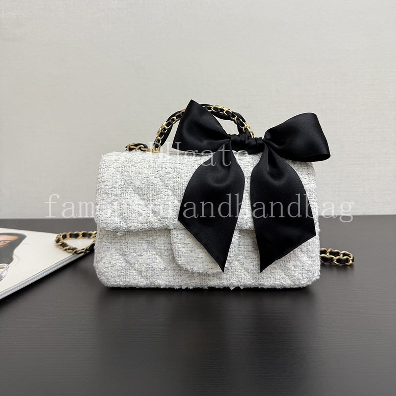 Master quality Designer Flap Bag Tweed Crossbody Bag Velvet Top Handle Bag Bowknot Women Handbag With Box 25KAS5875A