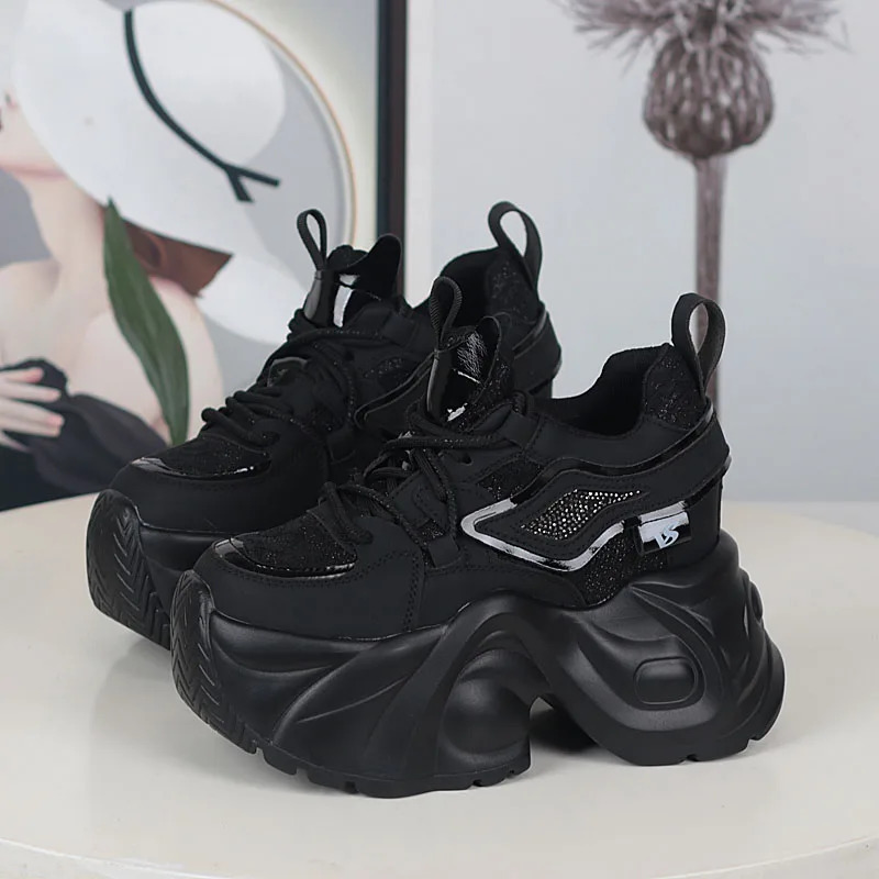 Women Casual Platform Sneakers 12CM High Heels Winter Sports Leather Shoes Bling Trainers Chunky Boots Zapatillas Mujer 251218
