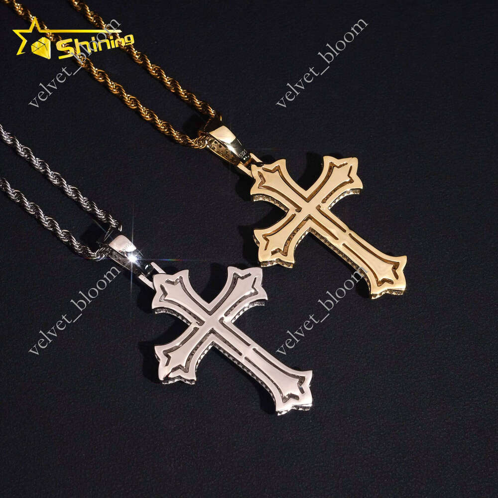 No Tarrifs US Warehouse Stock GRA Certificate 925 Sterling Silver Hip Hop Iced VVS Moissanite Moissanite Cross Pendant Moissanite Chain