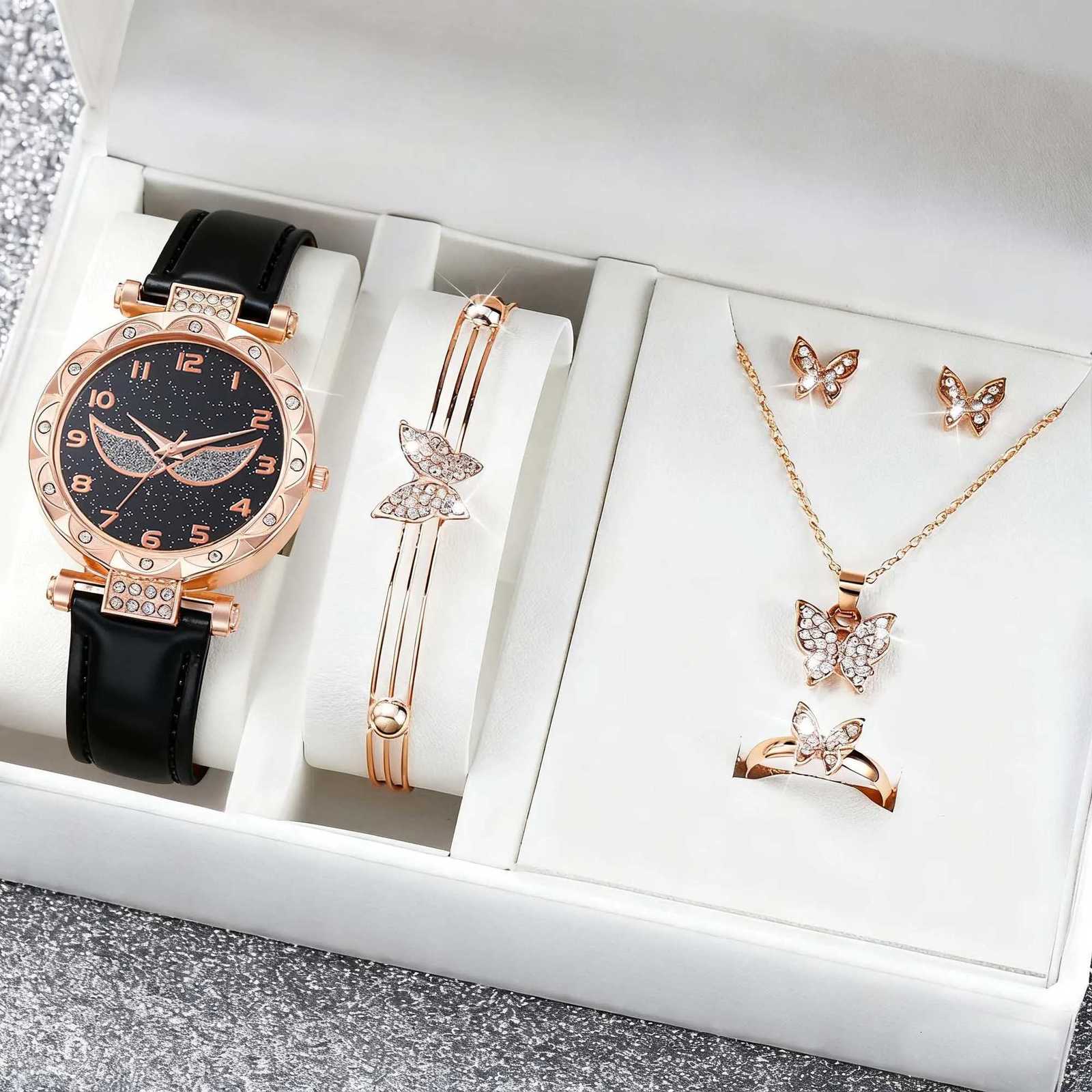 Fashionable simple diamond-encrusted wens quartz and jewelry 6-piece set suitable for daily wear Christmas and Thanks M251222