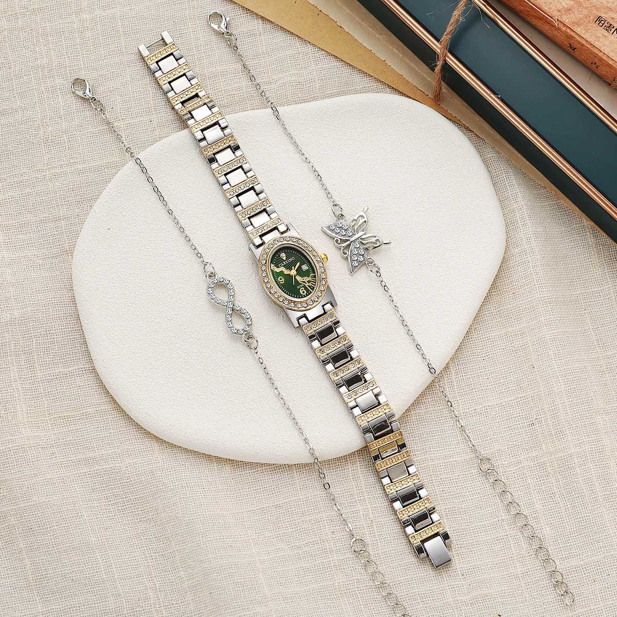 Wens Quartz Set with Oval Green Dial - Infinity Symbol Diamond-studded M251222