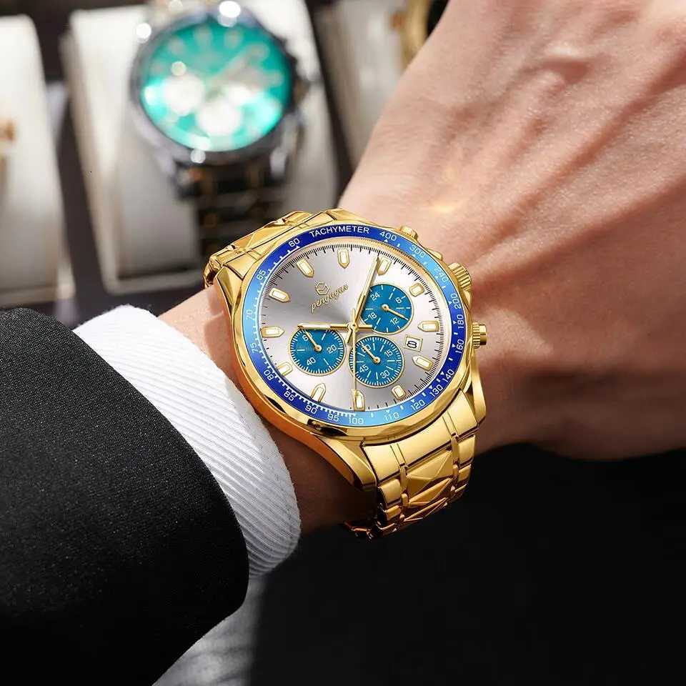 POEDAGAR Luxury Gold es Men Busin Waterproof Luminous Fashion Stainl Steel Date Week Band Ms Quartz Reloj M251222