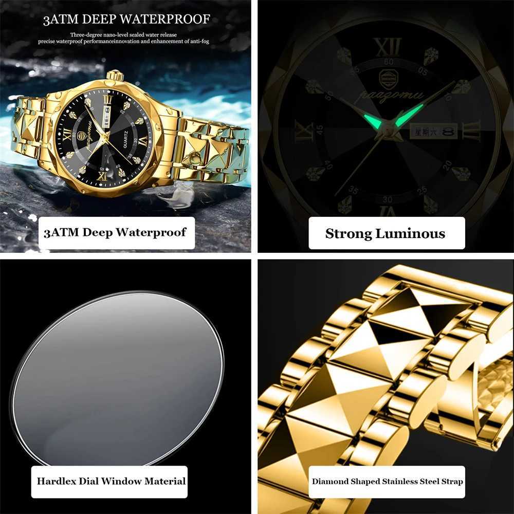 PAAZU Brand Fashion Man Wrist Waterproof Luminous Date Week Men es Stainl Steel Quartz Mens M relojbox M251222