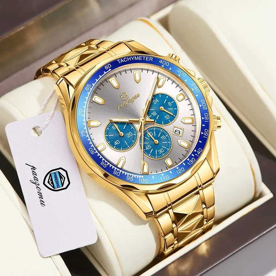 POEDAGAR Luxury Gold es Men Busin Waterproof Luminous Fashion Stainl Steel Date Week Band Ms Quartz Reloj M251222