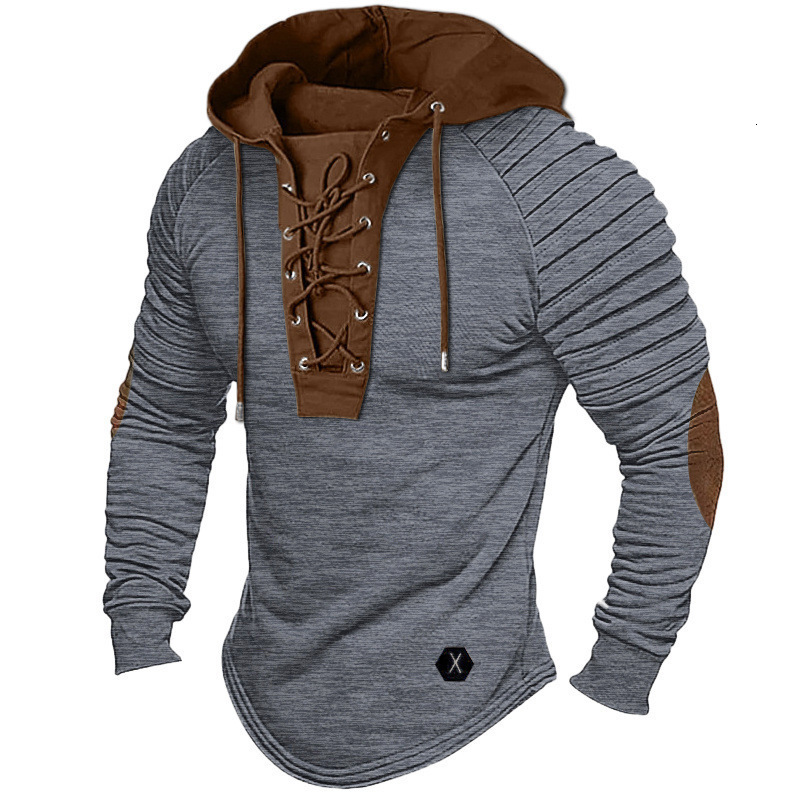 Mens Hoodie Retro Lace Strap Mens Hoodie Shoulder Folds Soft Elastic Breathable Daily Top Tie 241021bj