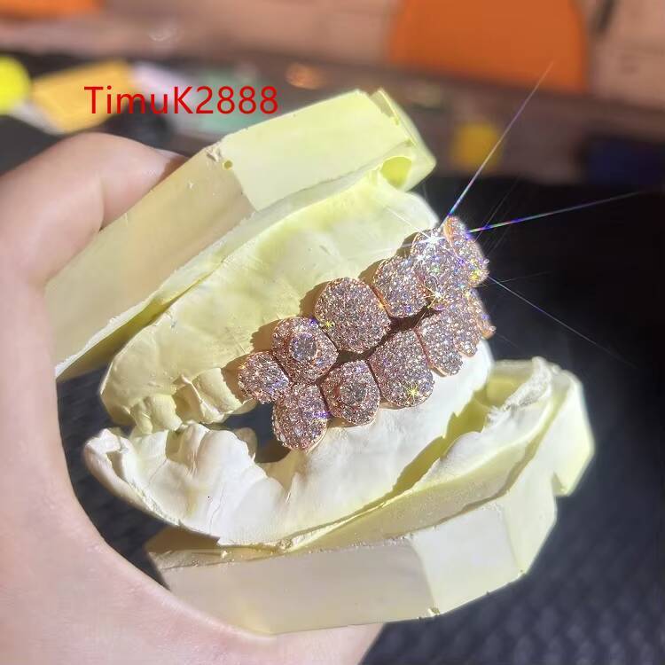 Custom Hiphop Jewelry 925 Sterling Silver Gold Plated Custom Diamond Grillz for Teeth Iced Out VVS Moissanite Grillz