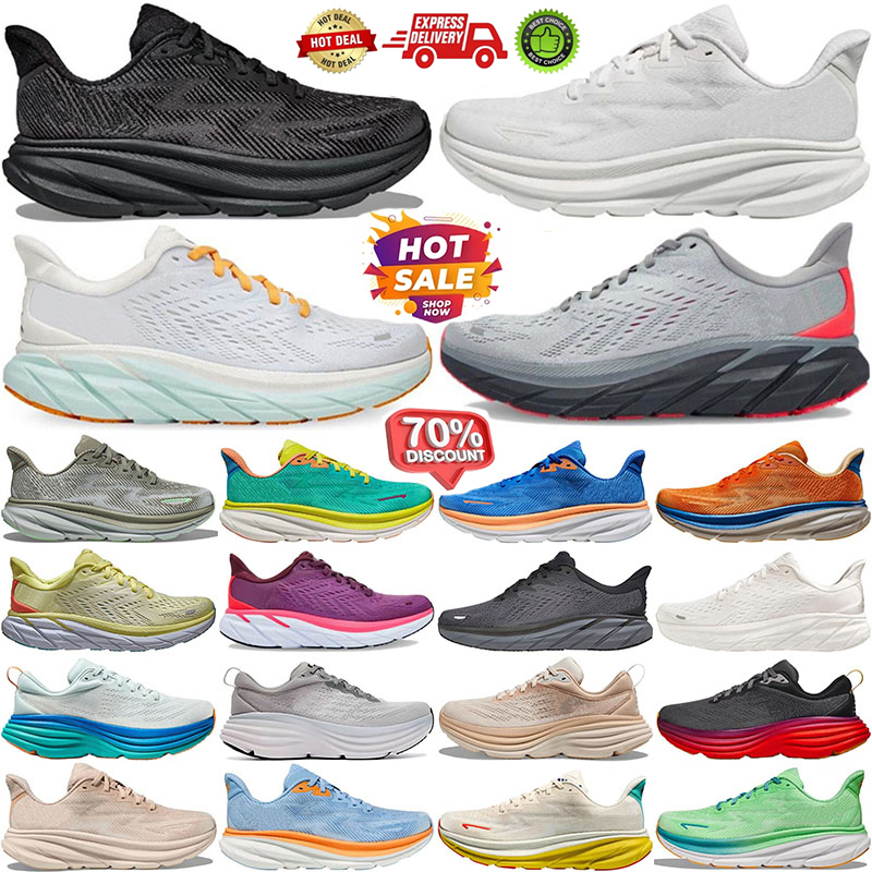 Designer Running shoes Bondi 8 Clifton 9 Mens Women Classic Triple Black White Absorbing Road Pink orange Jogging Walking Outdoor Sports Sneakers 36-45