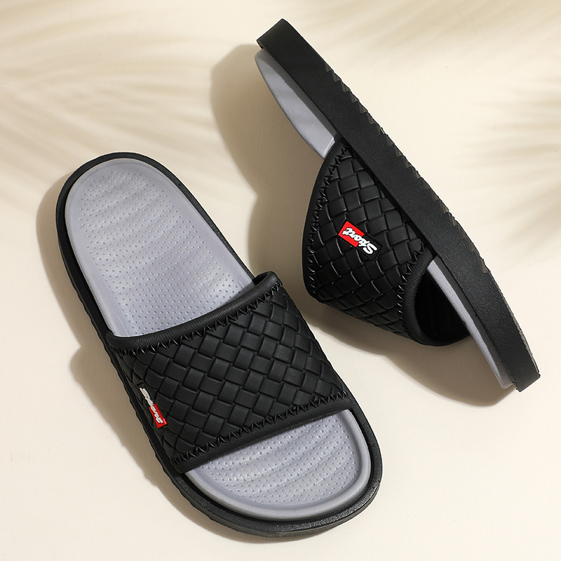 Free Shipping 2026 New Design Woven Men Slippers Home Outdoor Lightweight Slip Resistant Durable Beach Cool Sandals Khaki Grey Blue