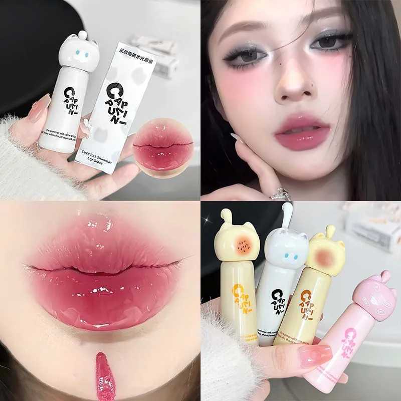CAPPUVINI Cute Cat Water Mirror Lip Gloss Lasting Moisturizing Rose Apricot Pink Tint Lip Glaze Nude Lipstick Korean Makeup GirlT251222