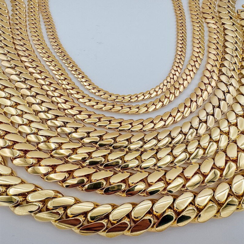 Handmade 12mm-22mm Hip Hop Heavy Large Miami Cuban Link Chain 18k gold chain Mens Necklace bracelet Real Gold Plated Men Jewelry