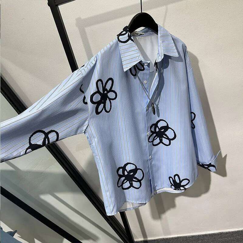 New Spring Autumn Korean Blouse Women's Long Sleeve Temperament Striped Printed Single Breasted Shirt Female Top