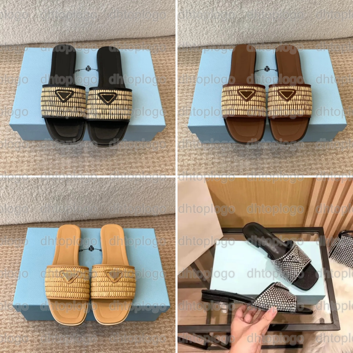 Designers sandale Slippers shoe women triangle Sliders sandal Raffias Straw weave platform shoes Slide beach pool flat Slipper 35-42